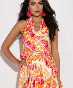 SUMMER TIME FINE COWL NECK HALTER TOP ROMPER