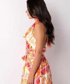 SUMMER TIME FINE COWL NECK HALTER TOP ROMPER -FINESSE-shop summer time fine cowl neck halter top romper pink multi 4 4