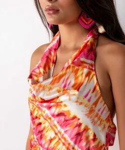 SUMMER TIME FINE COWL NECK HALTER TOP ROMPER -FINESSE-shop summer time fine cowl neck halter top romper pink multi 6 6