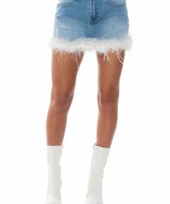 SWEETHEART FEATHER DETAIL DENIM MINI SKIRT -FINESSE-shop sweetheart feather detail denim mini skirt medium blue denim 6 6