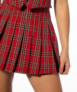 TARTAN RED PLAID SKIRT -FINESSE-shop tartan red plaid skirt red 10 10