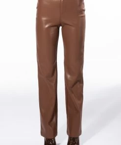TE QUIERO HIGH RISE VEGAN LEATHER STRAIGHT LEG PANTS IN BROWN -FINESSE-shop te quiero high rise vegan leather straight leg pants in brown brown 4 4