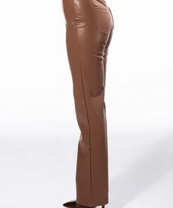 TE QUIERO HIGH RISE VEGAN LEATHER STRAIGHT LEG PANTS IN BROWN -FINESSE-shop te quiero high rise vegan leather straight leg pants in brown brown 5 5