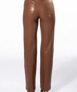 TE QUIERO HIGH RISE VEGAN LEATHER STRAIGHT LEG PANTS IN BROWN -FINESSE-shop te quiero high rise vegan leather straight leg pants in brown brown 6 6