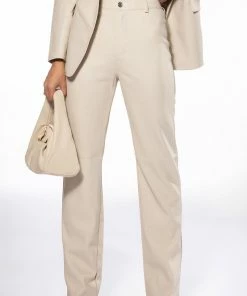 TE QUIERO HIGH RISE VEGAN LEATHER STRAIGHT LEG PANTS IN IVORY