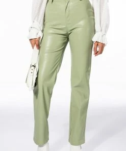TE QUIERO HIGH RISE VEGAN LEATHER STRAIGHT LEG PANTS IN MINT