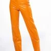 TE QUIERO HIGH RISE VEGAN LEATHER STRAIGHT LEG PANTS IN ORANGE