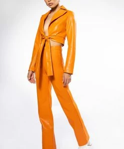 TE QUIERO HIGH RISE VEGAN LEATHER STRAIGHT LEG PANTS IN ORANGE -FINESSE-shop te quiero high rise vegan leather straight leg pants in orange orange 3 3