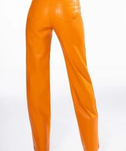 TE QUIERO HIGH RISE VEGAN LEATHER STRAIGHT LEG PANTS IN ORANGE -FINESSE-shop te quiero high rise vegan leather straight leg pants in orange orange 7 7