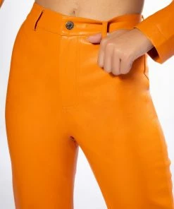 TE QUIERO HIGH RISE VEGAN LEATHER STRAIGHT LEG PANTS IN ORANGE -FINESSE-shop te quiero high rise vegan leather straight leg pants in orange orange 8 8