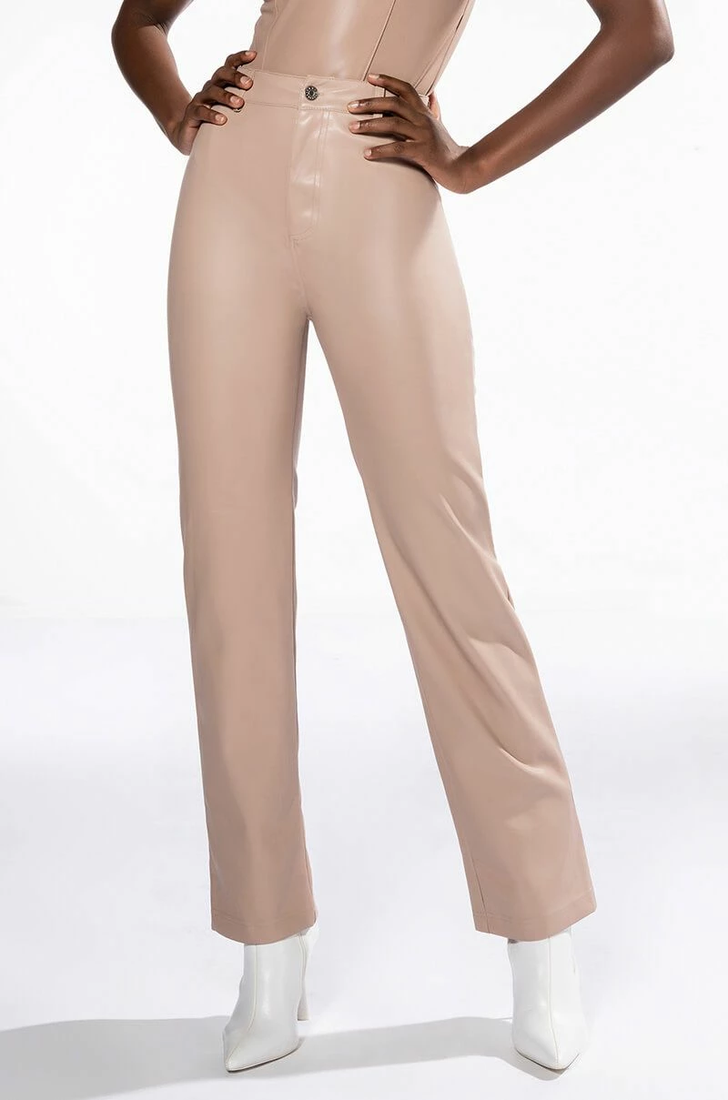 TE QUIERO HIGH RISE VEGAN LEATHER STRAIGHT LEG PANTS IN PINK 1 TE QUIERO HIGH RISE VEGAN LEATHER STRAIGHT LEG PANTS IN PINK