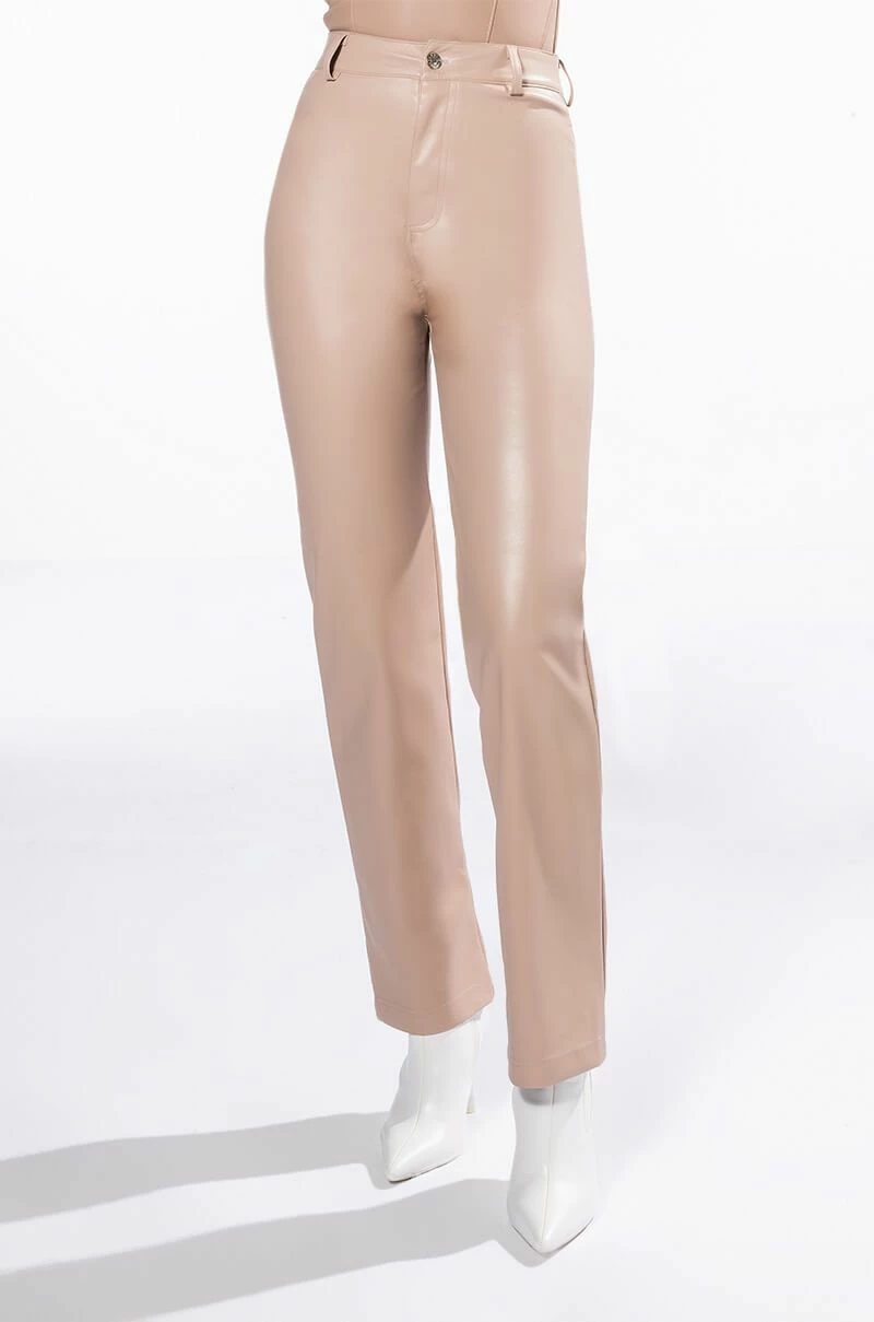 TE QUIERO HIGH RISE VEGAN LEATHER STRAIGHT LEG PANTS IN PINK 3 TE QUIERO HIGH RISE VEGAN LEATHER STRAIGHT LEG PANTS IN PINK - Image 3