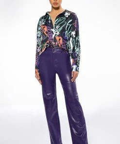 TE QUIERO HIGH RISE VEGAN LEATHER STRAIGHT LEG PANTS IN PURPLE -FINESSE-shop te quiero high rise vegan leather straight leg pants in purple purple 3 3