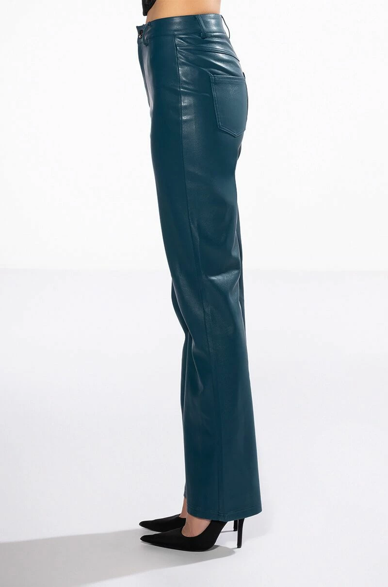 TE QUIERO HIGH RISE VEGAN LEATHER STRAIGHT LEG PANTS IN TEAL 4 TE QUIERO HIGH RISE VEGAN LEATHER STRAIGHT LEG PANTS IN TEAL - Image 4