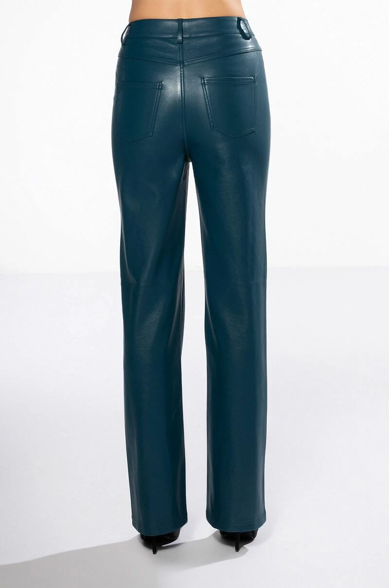 TE QUIERO HIGH RISE VEGAN LEATHER STRAIGHT LEG PANTS IN TEAL 5 TE QUIERO HIGH RISE VEGAN LEATHER STRAIGHT LEG PANTS IN TEAL - Image 5