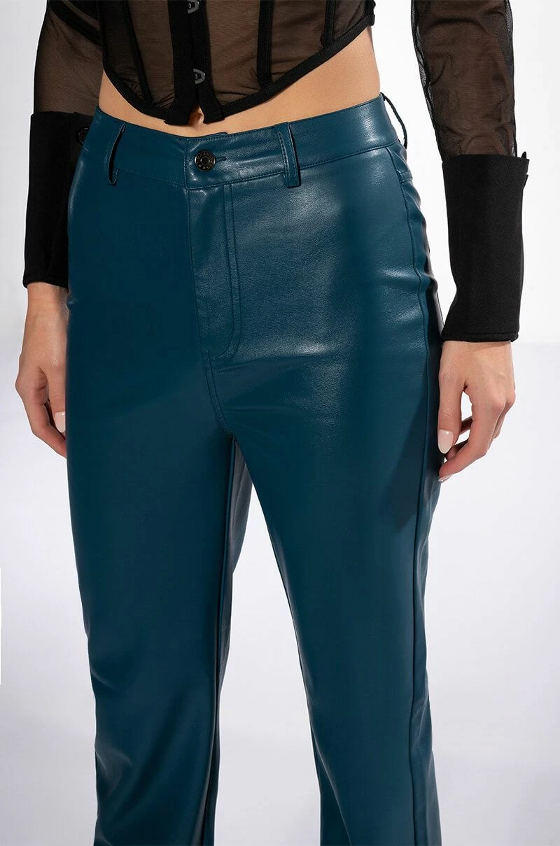 TE QUIERO HIGH RISE VEGAN LEATHER STRAIGHT LEG PANTS IN TEAL 6 TE QUIERO HIGH RISE VEGAN LEATHER STRAIGHT LEG PANTS IN TEAL - Image 6