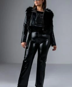 TE-QUIERO HIGH RISE VEGAN LEATHER WIDE LEG PANT WITH 4 WAY STRETCH