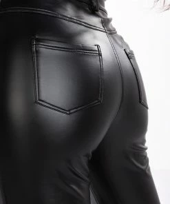 TE-QUIERO HIGH RISE VEGAN LEATHER WIDE LEG PANT WITH 4 WAY STRETCH -FINESSE-shop te quiero high rise vegan leather wide leg pant black 8 8 c1