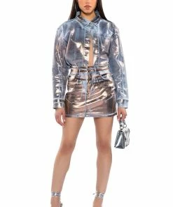 TELEPORT FOIL EFFECT DENIM SKIRT -FINESSE-shop teleport foil effect denim skirt denim 3 3