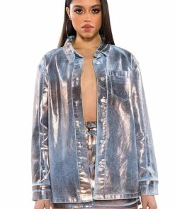 TELEPORT FOIL EFFECT DENIM SKIRT -FINESSE-shop teleport foil effect denim skirt denim 5 5