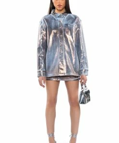 TELEPORT FOIL EFFECT DENIM SKIRT -FINESSE-shop teleport foil effect denim skirt denim 6 6