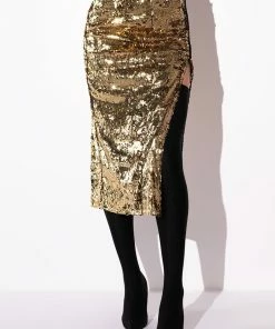 THANK THE ACADEMY HIGH SLIT MAXI SKIRT -FINESSE-shop thank the academy high slit maxi skirt gold 3 3