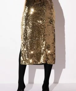 THANK THE ACADEMY HIGH SLIT MAXI SKIRT -FINESSE-shop thank the academy high slit maxi skirt gold 5 5