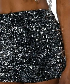 THE BEST ME SEQUIN SHORTS -FINESSE-shop the best me sequin shorts black silver 13 13