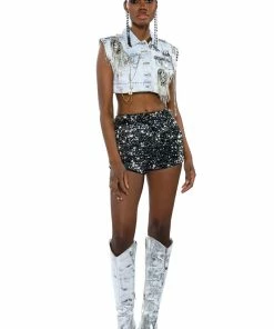 THE BEST ME SEQUIN SHORTS -FINESSE-shop the best me sequin shorts black silver 8 8