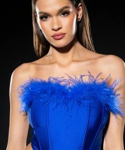 THE MOMENT FEATHER DETAIL CORSET IN BLUE