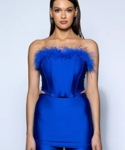 THE MOMENT FEATHER DETAIL CORSET IN BLUE -FINESSE-shop the moment feather detail corset in blue royal blue 5 5