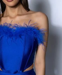THE MOMENT FEATHER DETAIL CORSET IN BLUE -FINESSE-shop the moment feather detail corset in blue royal blue 8 8