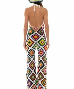 THE WAY YOU GROOVE CROCHET HALTER JUMPSUIT IN WHITE MULTI -FINESSE-shop the way you groove crochet halter jumpsuit in white multi white multi 4 4 c1 c1