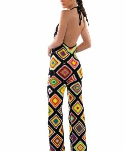 THE WAY YOU GROOVE CROCHET HALTER JUMPSUIT -FINESSE-shop the way you groove crochet halter jumpsuit black multi 4 4 c1