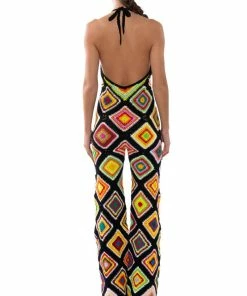 THE WAY YOU GROOVE CROCHET HALTER JUMPSUIT -FINESSE-shop the way you groove crochet halter jumpsuit black multi 6 6