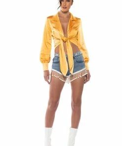 THE WORLD IS YOUR OYSTER PEARL TRIM DENIM SHORTS -FINESSE-shop the world is your oyster pearl trim denim shorts medium blue denim 3 3