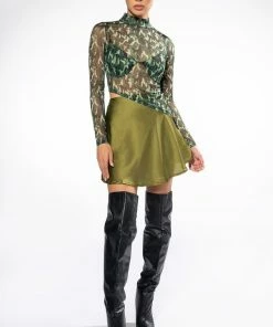 THINKING ABOUT FOREVER SATIN MINI SKATER SKIRT -FINESSE-shop thinking about forever satin mini skater skirt olive 3 3