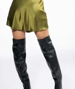 THINKING ABOUT FOREVER SATIN MINI SKATER SKIRT -FINESSE-shop thinking about forever satin mini skater skirt olive 6 6