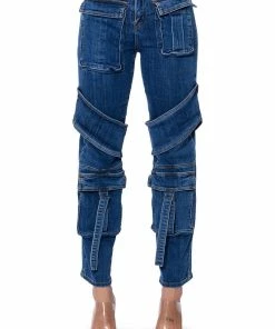 TOO COOL CARGO HIGH WAISTED JEANS 8 TOO COOL CARGO HIGH WAISTED JEANS -FINESSE-shop too cool cargo high waisted jeans medium blue denim 3 3 c1