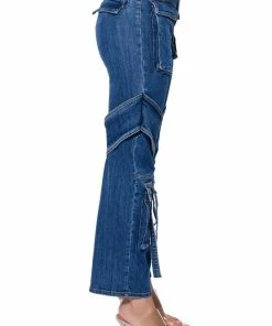 TOO COOL CARGO HIGH WAISTED JEANS 9 TOO COOL CARGO HIGH WAISTED JEANS -FINESSE-shop too cool cargo high waisted jeans medium blue denim 4 4