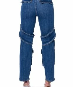 TOO COOL CARGO HIGH WAISTED JEANS 10 TOO COOL CARGO HIGH WAISTED JEANS -FINESSE-shop too cool cargo high waisted jeans medium blue denim 5 5