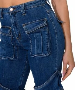 TOO COOL CARGO HIGH WAISTED JEANS 11 TOO COOL CARGO HIGH WAISTED JEANS -FINESSE-shop too cool cargo high waisted jeans medium blue denim 6 6