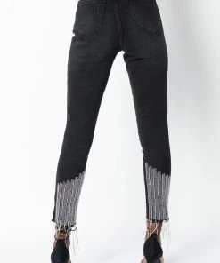TOO GOOD HIGH WAISTED RHINESTONE FRINGE SKINNY JEANS -FINESSE-shop too good high waisted rhinestone fringe skinny jeans black 3