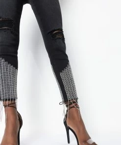 TOO GOOD HIGH WAISTED RHINESTONE FRINGE SKINNY JEANS -FINESSE-shop too good high waisted rhinestone fringe skinny jeans black 4