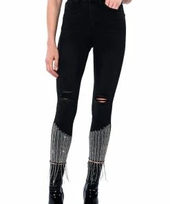 TOO GOOD HIGH WAISTED RHINESTONE FRINGE SKINNY JEANS -FINESSE-shop too good high waisted rhinestone fringe skinny jeans black 7 7 c1
