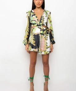 TOO GOOD TO YA ROMPER WITH CUT OUTS -FINESSE-shop too good to ya romper with cut outs green multi 9 9