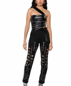TOO MUCH FOR YOU HARDWARE DETAILED PANTS -FINESSE-shop too much for you hardware detailed pants black 4 4