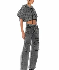 TURN IT UP STUD EMBELLISHED UTILITY JEANS -FINESSE-shop turn it up stud embellished utility jeans grey 4 4