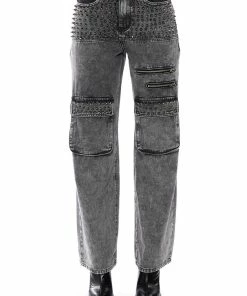 TURN IT UP STUD EMBELLISHED UTILITY JEANS -FINESSE-shop turn it up stud embellished utility jeans grey 5 5