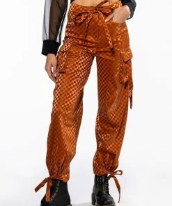 UNCOVERING YOUR TRACKS CHECKERED PU CARGO PANTS